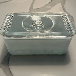 Vintage Glasbake Light Turquoise Glass Lidded Oblong Refrigerator Dish